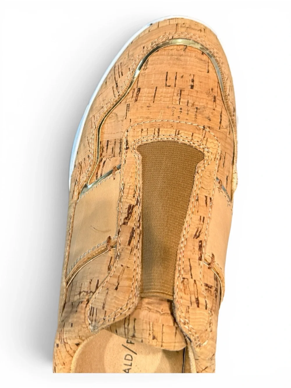 DONALD J PLINER Karli Cork Slip-On Fashion Sneaker Women 8M Tan Gold Trim NEW